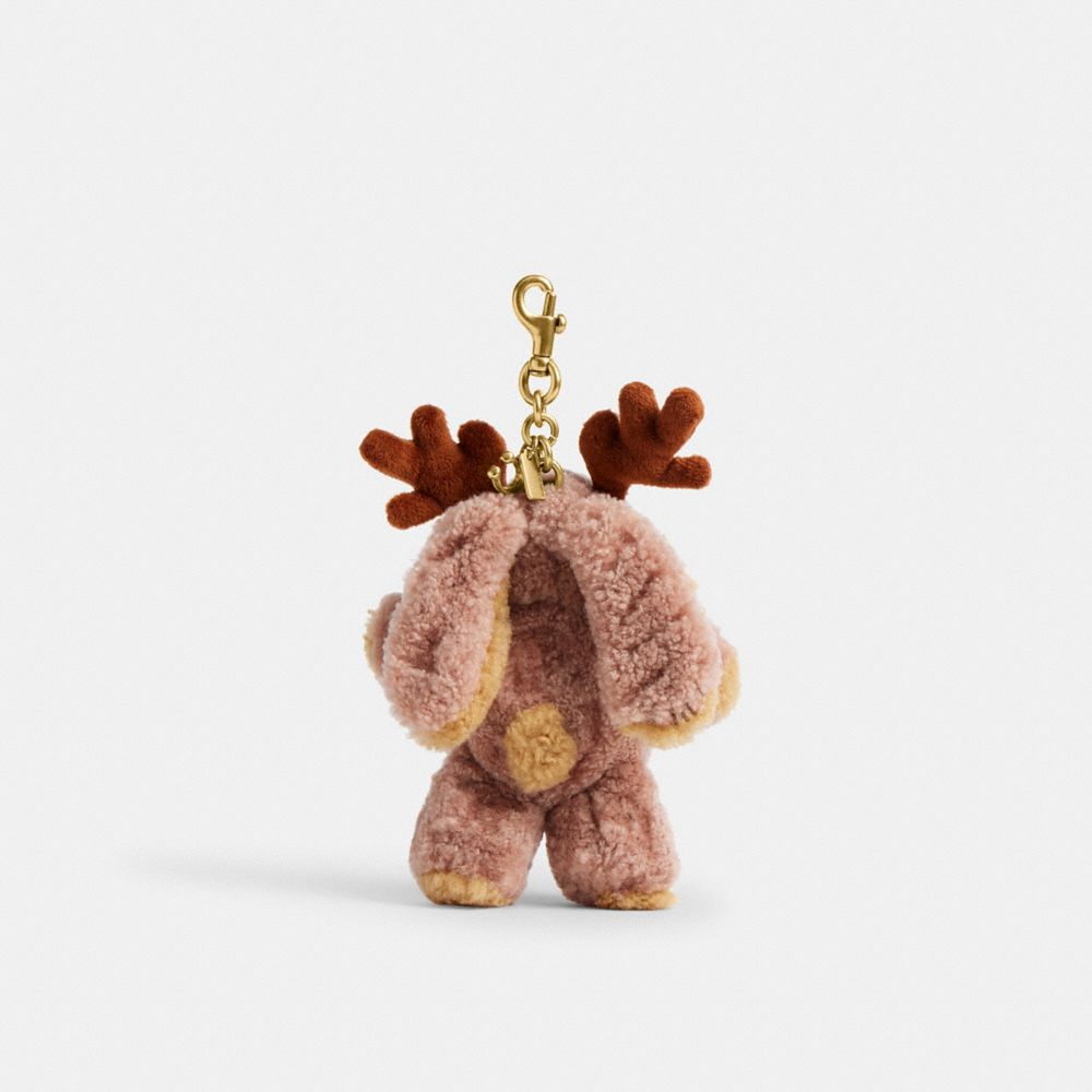 COACH®,Floppy With Antlers Bag Charm In Shearling,Leather,Shearling,Bag Charm,3D Embellishment,Brass,Multi Color,Back View