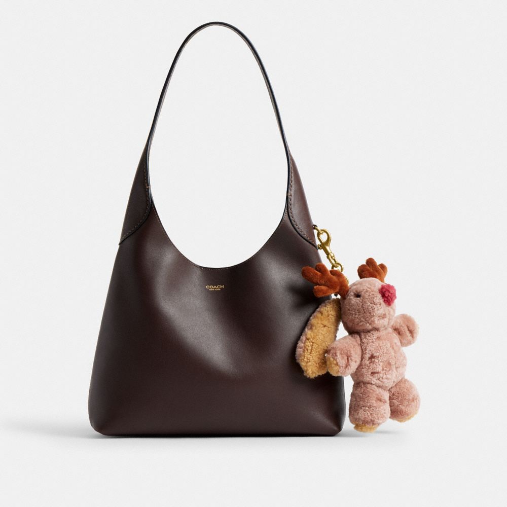 COACH®,Floppy With Antlers Bag Charm In Shearling,Leather,Shearling,Bag Charm,3D Embellishment,Brass,Multi Color,Angle View