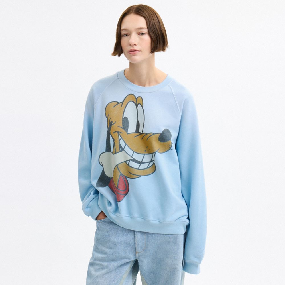 COACH®,Disney X Coach Pluto Crewneck Sweatshirt,Cotton,Sweatshirt,Casual,Blue,Scale View