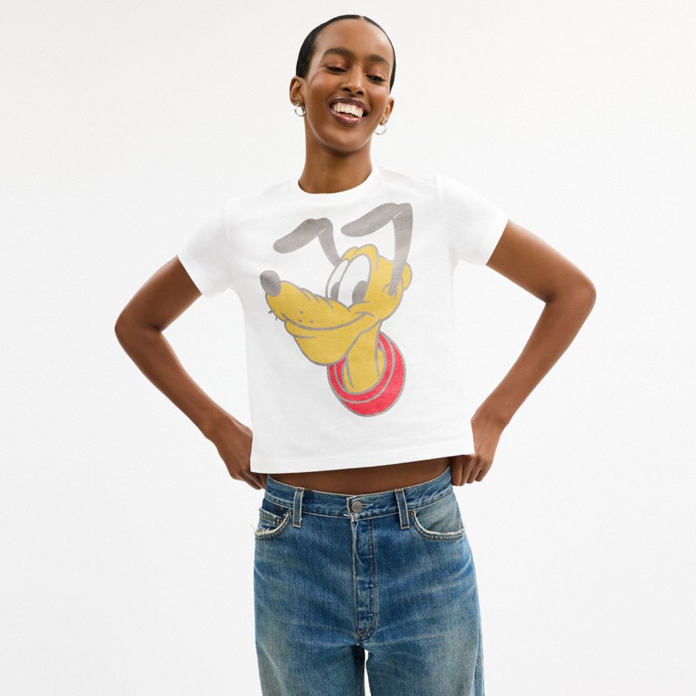 COACH®,Disney X Coach Pluto 90's Fit T-Shirt,Cotton,T Shirt,Casual,White,Scale View