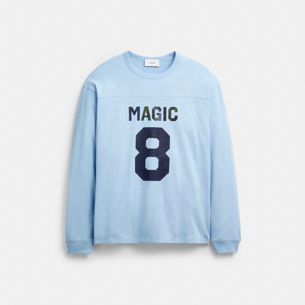 COACH®,Football Long Sleeve Relaxed T-Shirt,Cotton,T Shirt,Casual,Blue,Front View