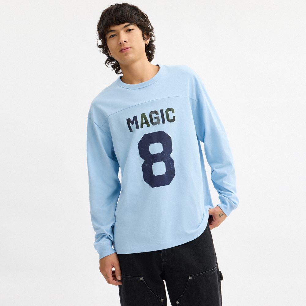 COACH®,Football Long Sleeve Relaxed T-Shirt,Cotton,T Shirt,Casual,Blue,Scale View