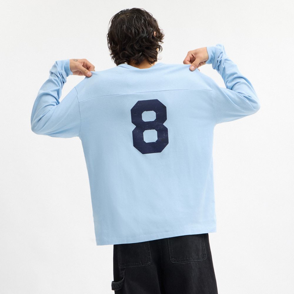 COACH®,Football Long Sleeve Relaxed T-Shirt,Cotton,T Shirt,Casual,Blue,Scale View