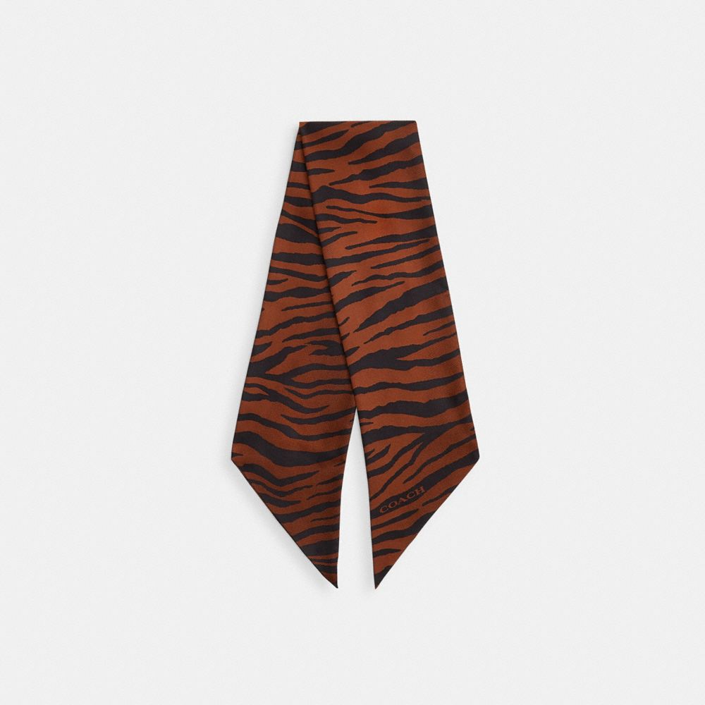 COACH®,Tiger Print Silk Wide Skinny Scarf,Multi Color,Front View