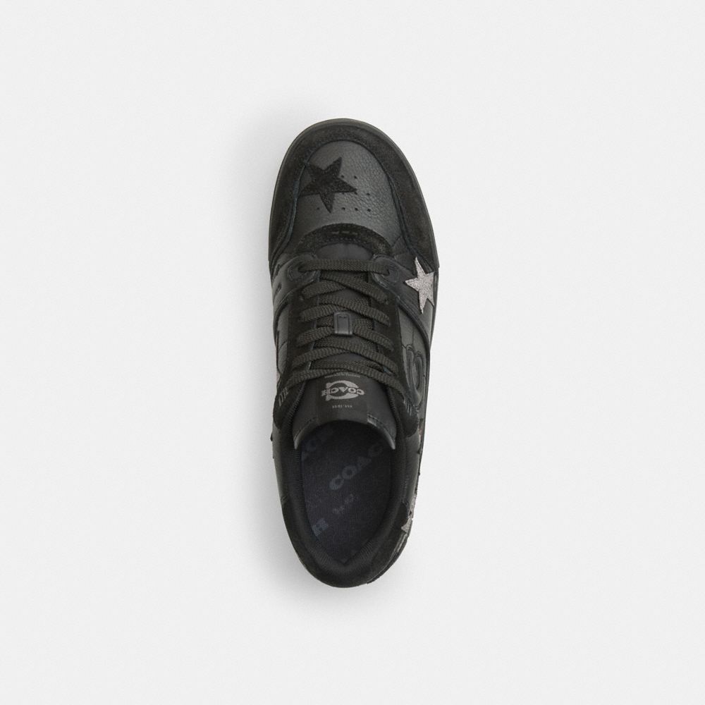 COACH®,Soho Sneaker With Stars,Rubber,Recycled Polyester,Suede,Leather,EVA,Low Top,Casual,Fabric,Mixed Media,Perforated,Lo...,Black,Inside View,Top View