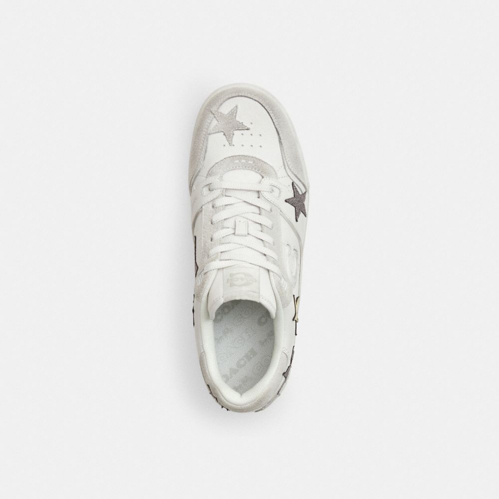 COACH®,Soho Sneaker With Stars,Rubber,Recycled Polyester,Suede,Leather,EVA,Low Top,Casual,Fabric,Mixed Media,Perforated,Lo...,White,Inside View,Top View