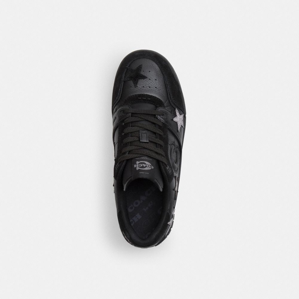 COACH®,Soho Sneaker With Stars,Polyester,Suede,Rubber,Recycled Polyester,Leather,Low Top,Casual,Fabric,Perforated,Logo,Mix...,Black,Inside View,Top View