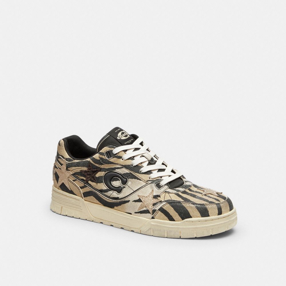 COACH®,Soho Sneaker With Stars,EVA,Recycled Polyester,Rubber,Polyester,Leather,Casual,Low Top,Plastic,Fabric,Logo,Perforat...,Beige,Front View