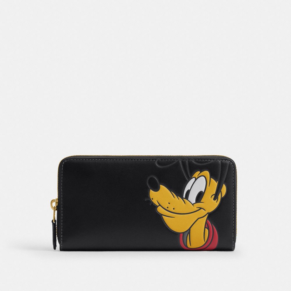 COACH®,Disney X Coach Essential Accordion Zip Wallet With Pluto,Calfskin Leather,Leather,Continental,Casual,Black,Front View