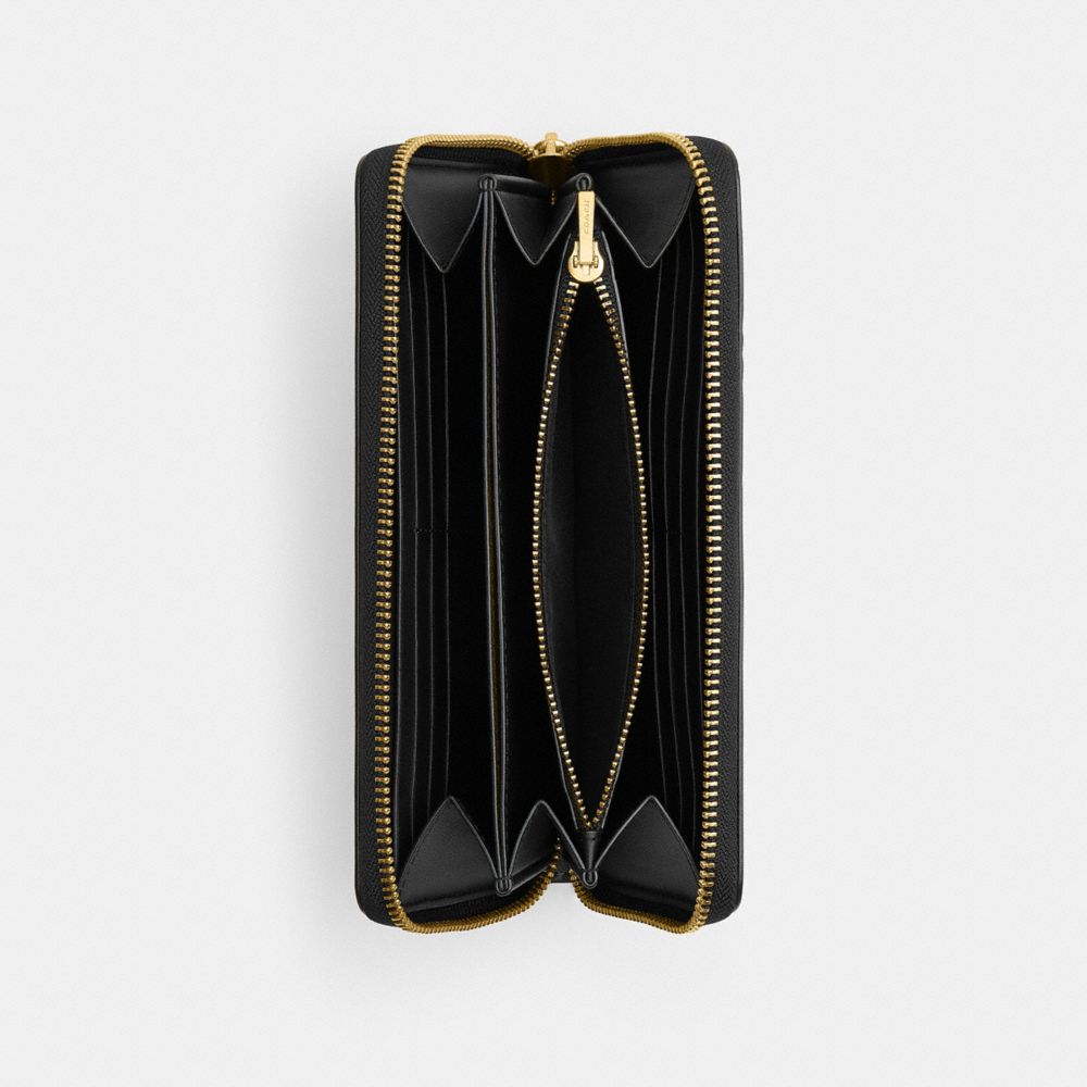 COACH®,Disney X Coach Essential Accordion Zip Wallet With Pluto,Calfskin Leather,Leather,Continental,Casual,Black,Inside View,Top View