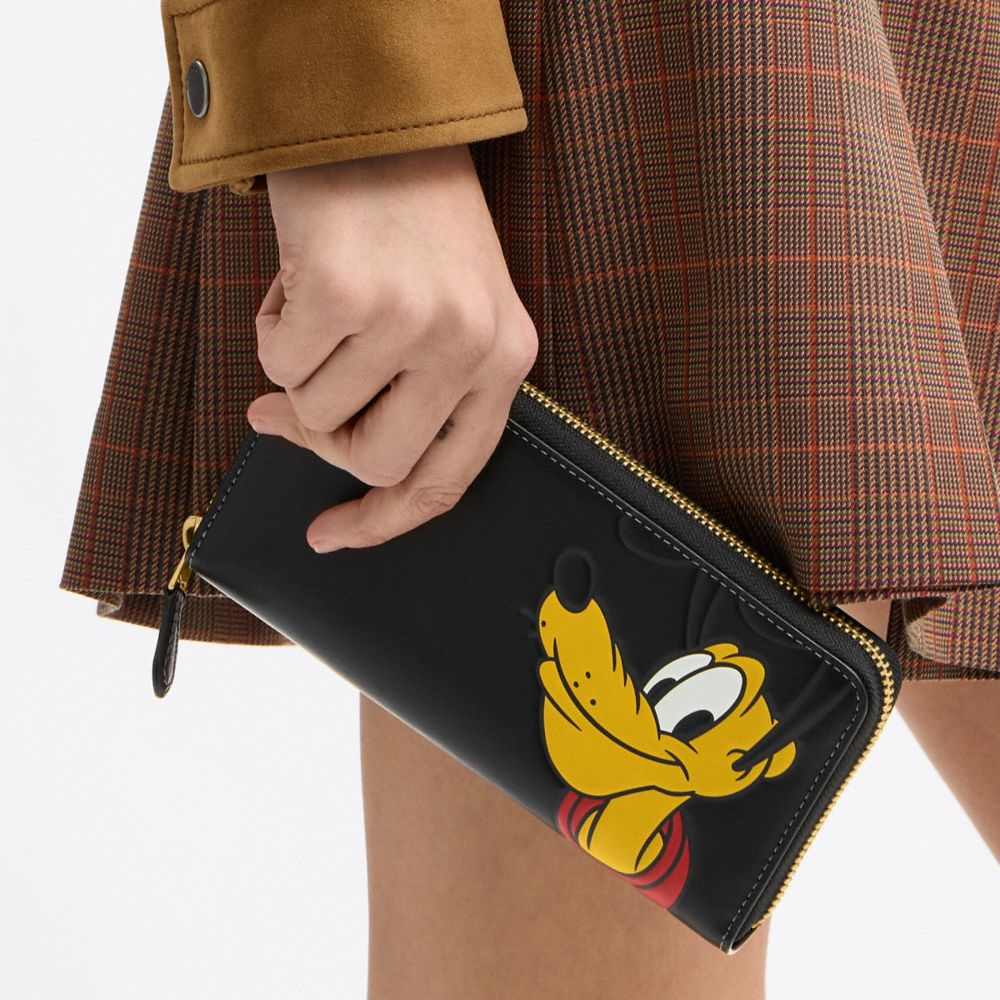 COACH®,Disney X Coach Essential Accordion Zip Wallet With Pluto,Calfskin Leather,Leather,Continental,Casual,Black,Detail View