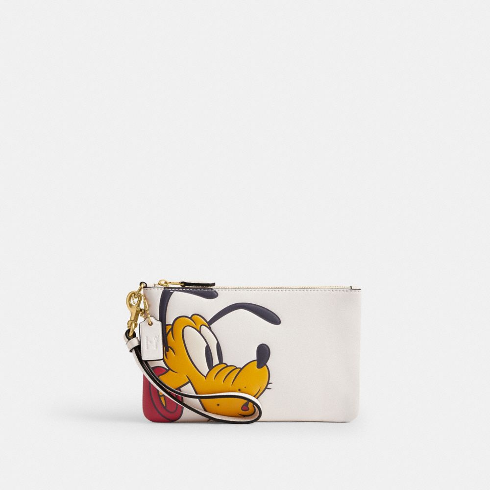 COACH®,Disney X Coach Essential Small Wristlet With Pluto,White,Front View