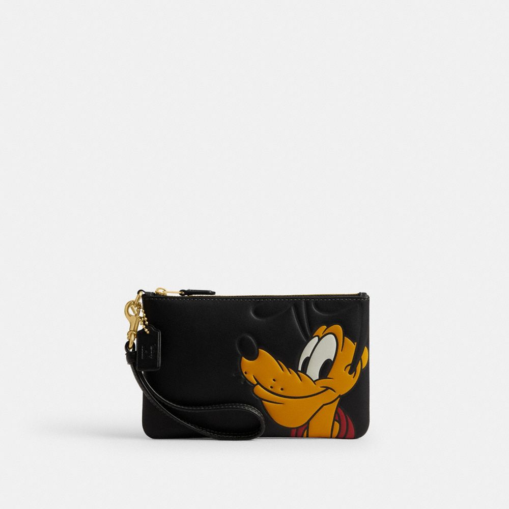 COACH®,Disney X Coach Essential Small Wristlet With Pluto,Black,Front View