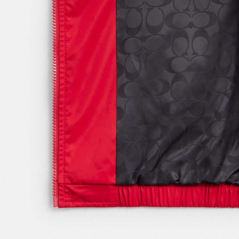 COACH®,Windbreaker In Recycled Polyester,Viscose,Recycled Polyester,Windbreaker,Piping,Sustainable,Casual,Red,Inside View,Top View