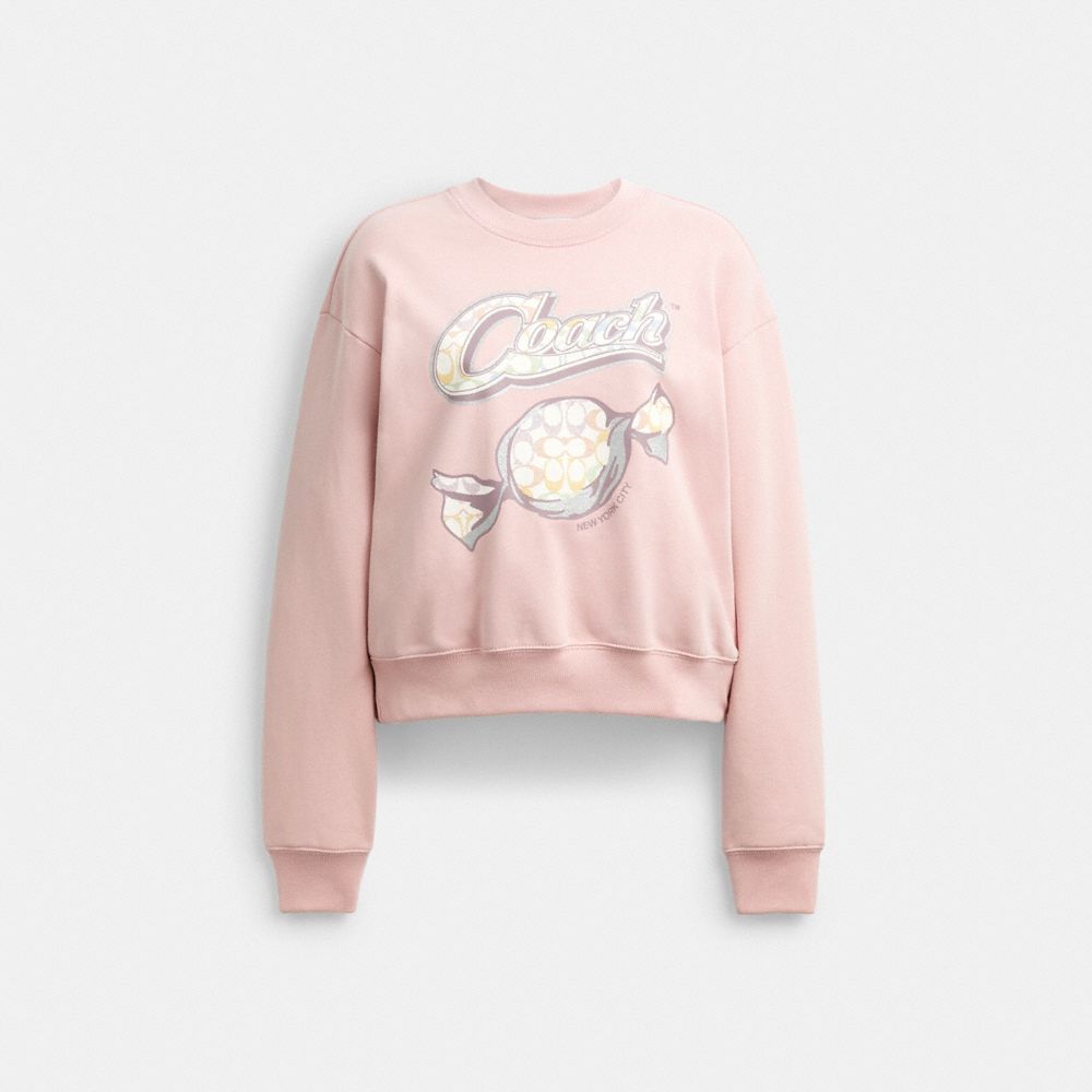 COACH®,Candy Crewneck Sweater,Cotton,Sweatshirt,Logo,Casual,Pink,Front View