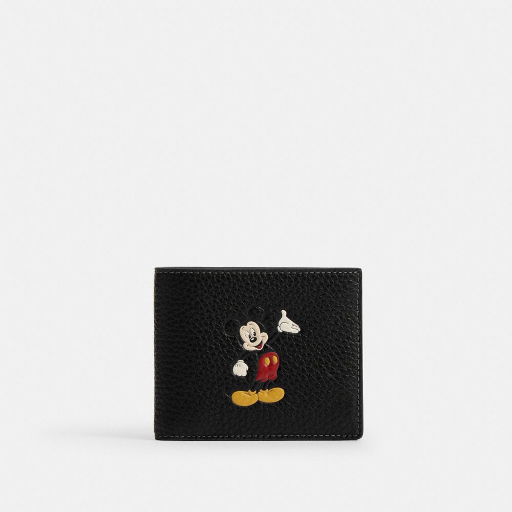 COACH®,Disney X Coach 3 In 1 Wallet In Regenerative Leather With Mickey Mouse,Black,Front View