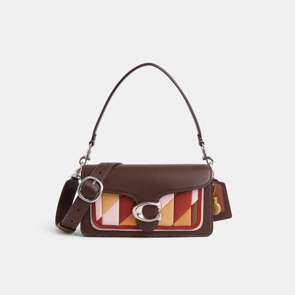 COACH®,Upcrafted Tabby Shoulder Bag 26,Leather,Shoulder Bag,Metal,Patchwork,Logo,Silver Metal,Day Party,Brown,Front View