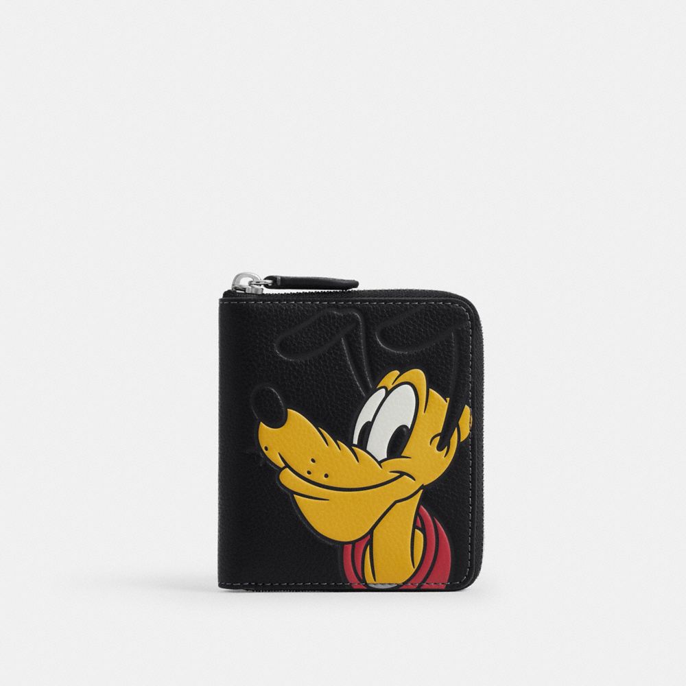 COACH®,Disney X Coach Zip Around Coin Wallet With Pluto,Leather,Bi Fold,Casual,Black,Front View
