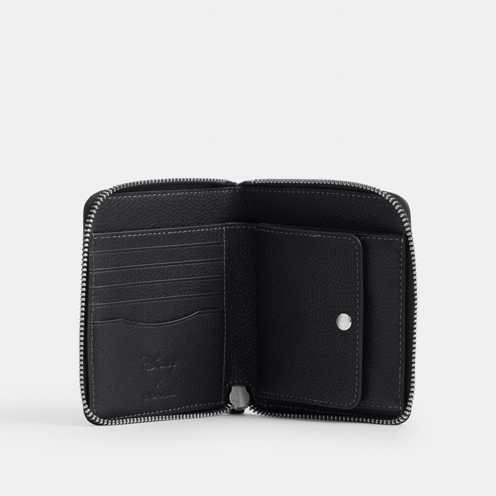 COACH®,Disney X Coach Zip Around Coin Wallet With Pluto,Leather,Bi Fold,Casual,Black,Inside View,Top View