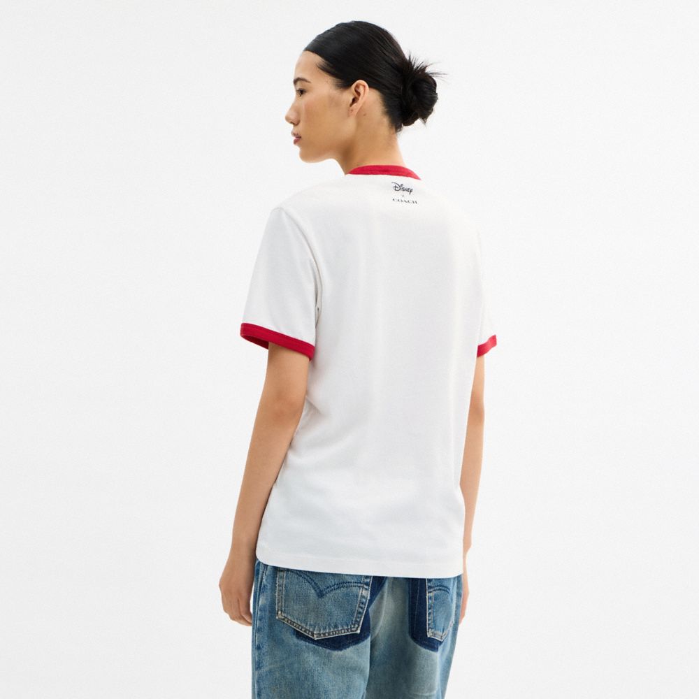 COACH®,Disney X Coach Mickey Graphic Ringer T-Shirt In Organic Cotton,Organic Cotton,T Shirt,Piping,Sustainable,Eco-Friend...,White,Scale View