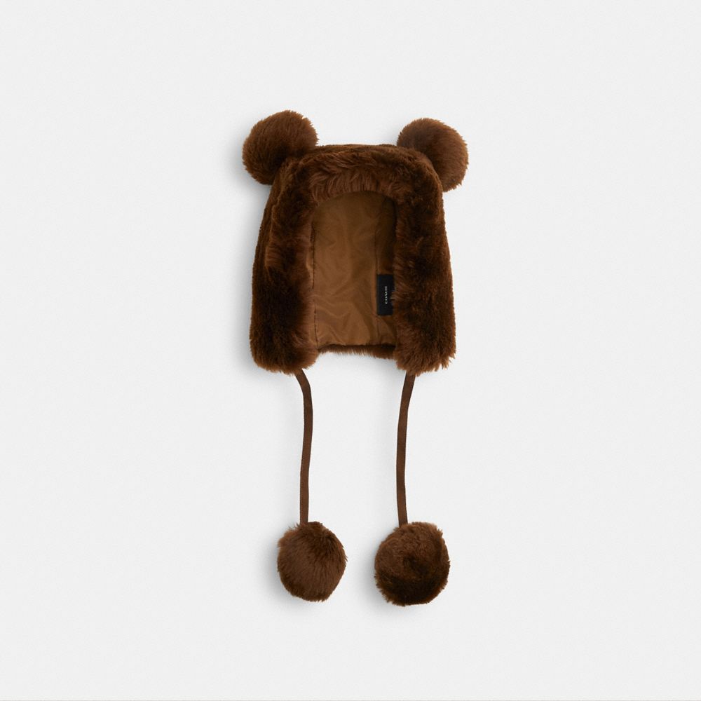 COACH®,Teddy Shearling Trapper Hat,,Front View