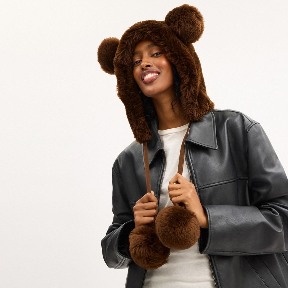 COACH®,Teddy Shearling Trapper Hat,,Detail View