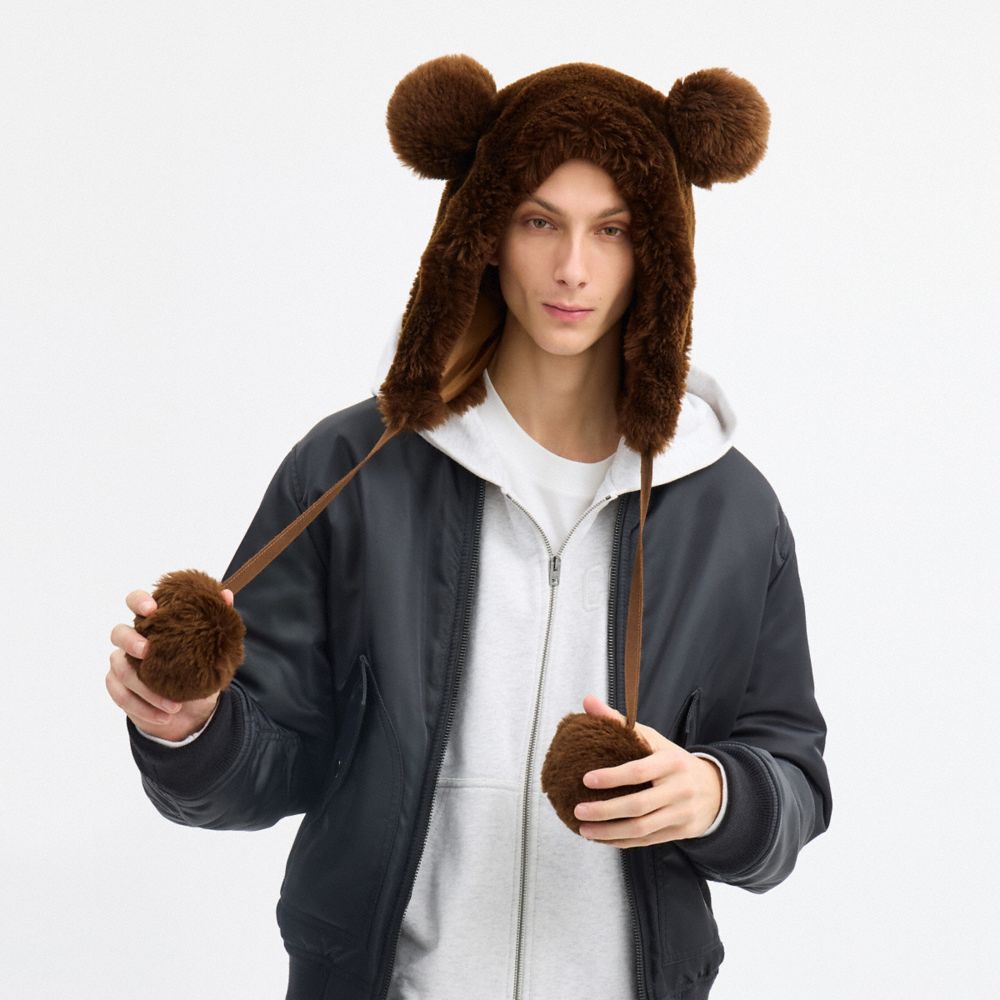 COACH®,Teddy Shearling Trapper Hat,,Angle View