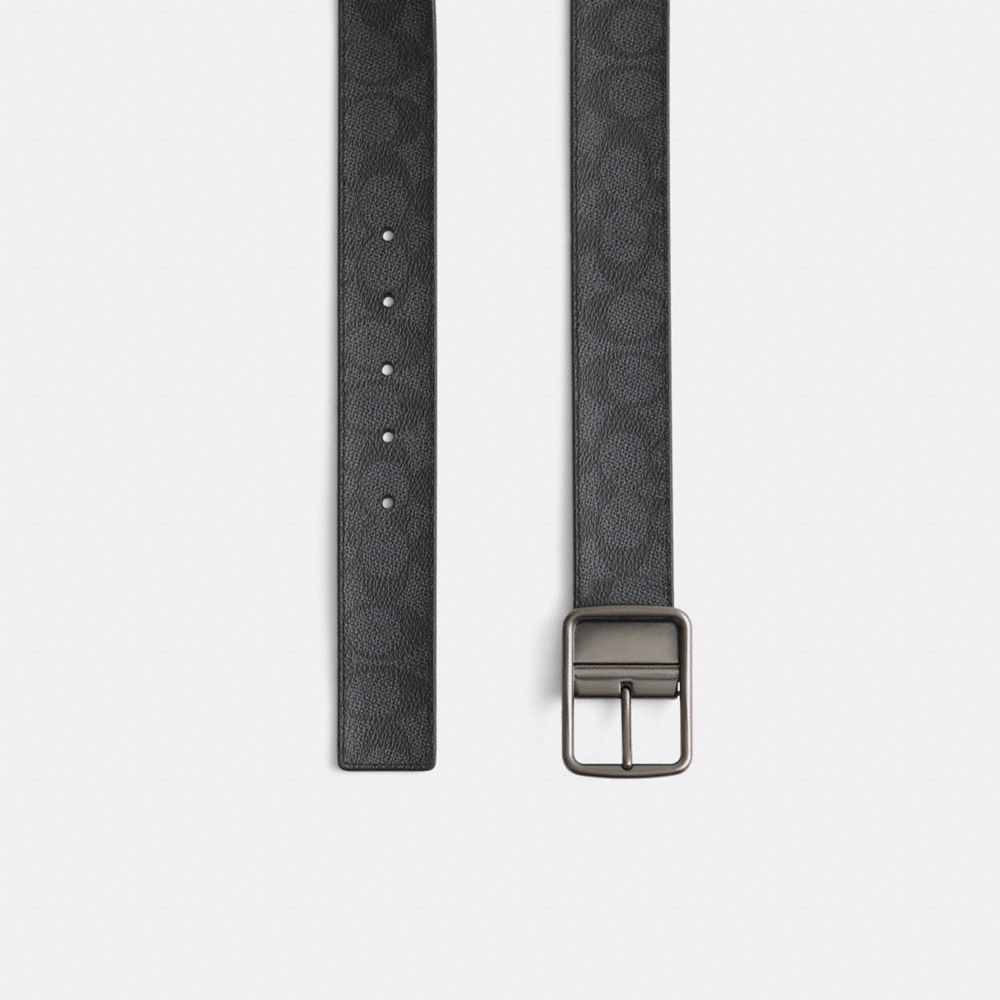 COACH®,Restored Harness Buckle Cut To Size Reversible Belt, 38 Mm,Calfskin Leather,Standard,Reversible,Gunmetal,Casual,Black,Closer View