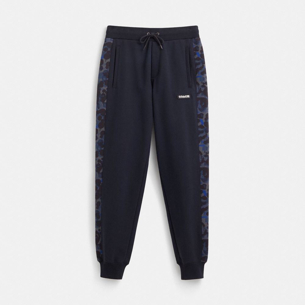 COACH®,Restored Camo Printed Joggers,Cotton,Jogger,Sweatpant,Pattern,Logo,Drawstring,Casual,Navy,Front View