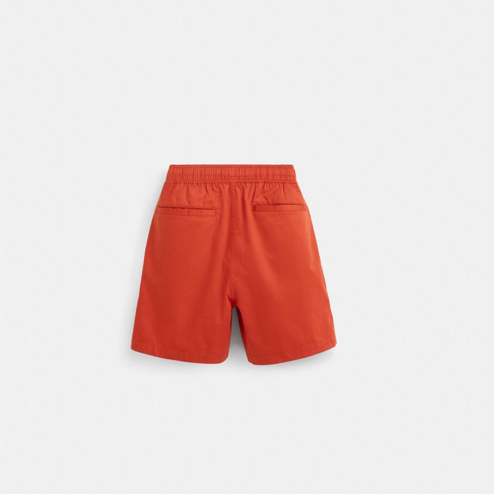 COACH®,Restored Solid Shorts,Cotton,Straight,Embroidered,Logo,Drawstring,Casual,Burnt Orange,Back View