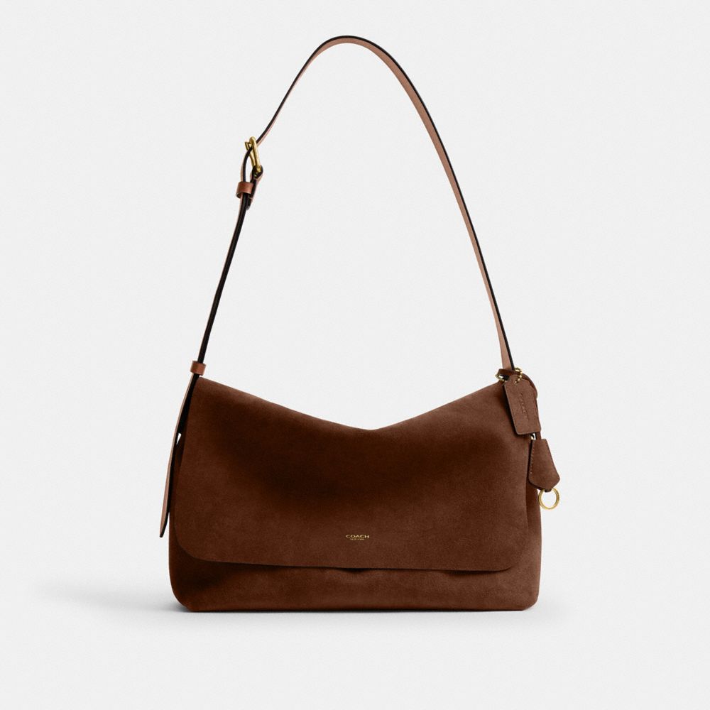 COACH®,Ludlow Messenger Bag,Suede,Leather,Crossbody,Lined,Casual,Brown,Front View