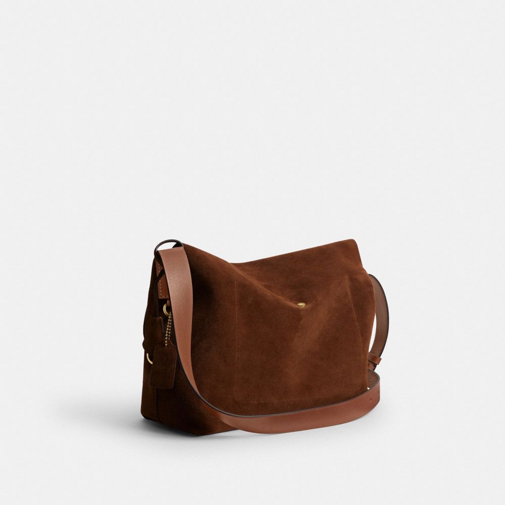 COACH®,Ludlow Messenger Bag,Suede,Leather,Crossbody,Lined,Casual,Brown,Angle View