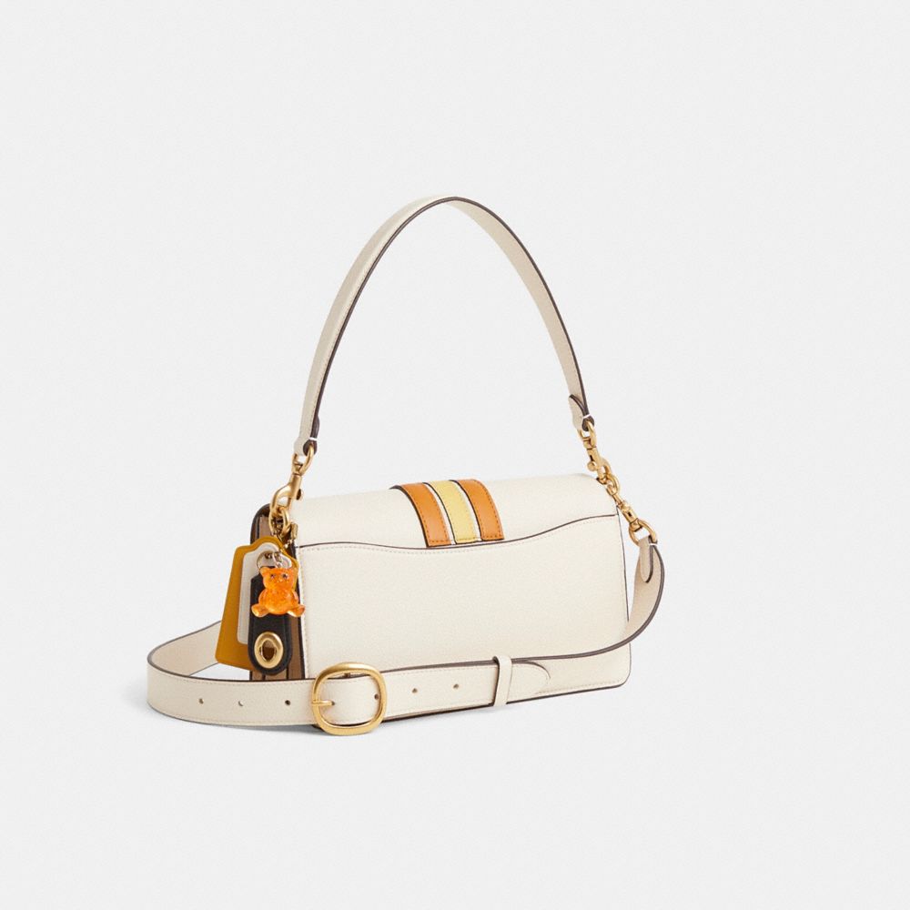 COACH®,Upcrafted Tabby Shoulder Bag 26,Leather,Shoulder Bag,Stripe,Gold Metal,Day Party,Cream,Angle View