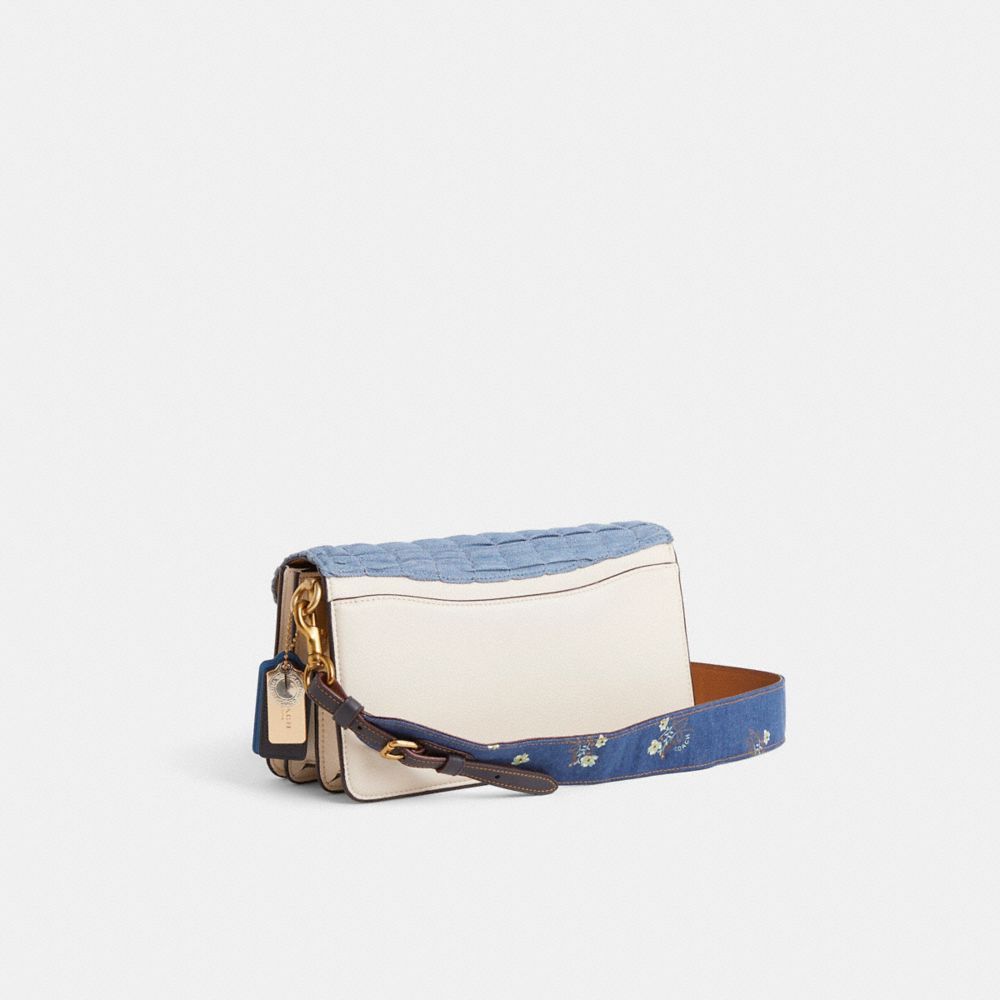 COACH®,Upcrafted Tabby Shoulder Bag 26,Leather,Denim,Shoulder Bag,Logo,Mixed Media,Metal,Color Block,Ruched,Lined,Sustaina...,Cream,Angle View