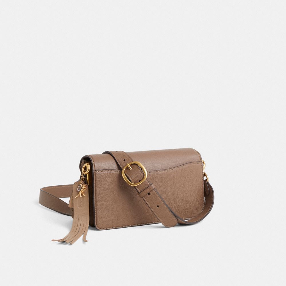 COACH®,Upcrafted Tabby Shoulder Bag 26,Leather,Shoulder Bag,Logo,Metal,Studded,Fringe,Grommet,Gold Metal,Day Party,Brown,Angle View