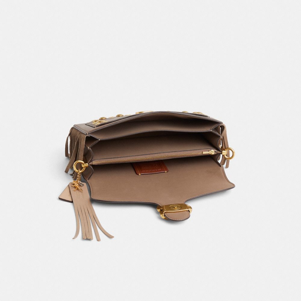 COACH®,Upcrafted Tabby Shoulder Bag 26,Leather,Shoulder Bag,Logo,Metal,Studded,Fringe,Grommet,Gold Metal,Day Party,Brown,Inside View,Top View