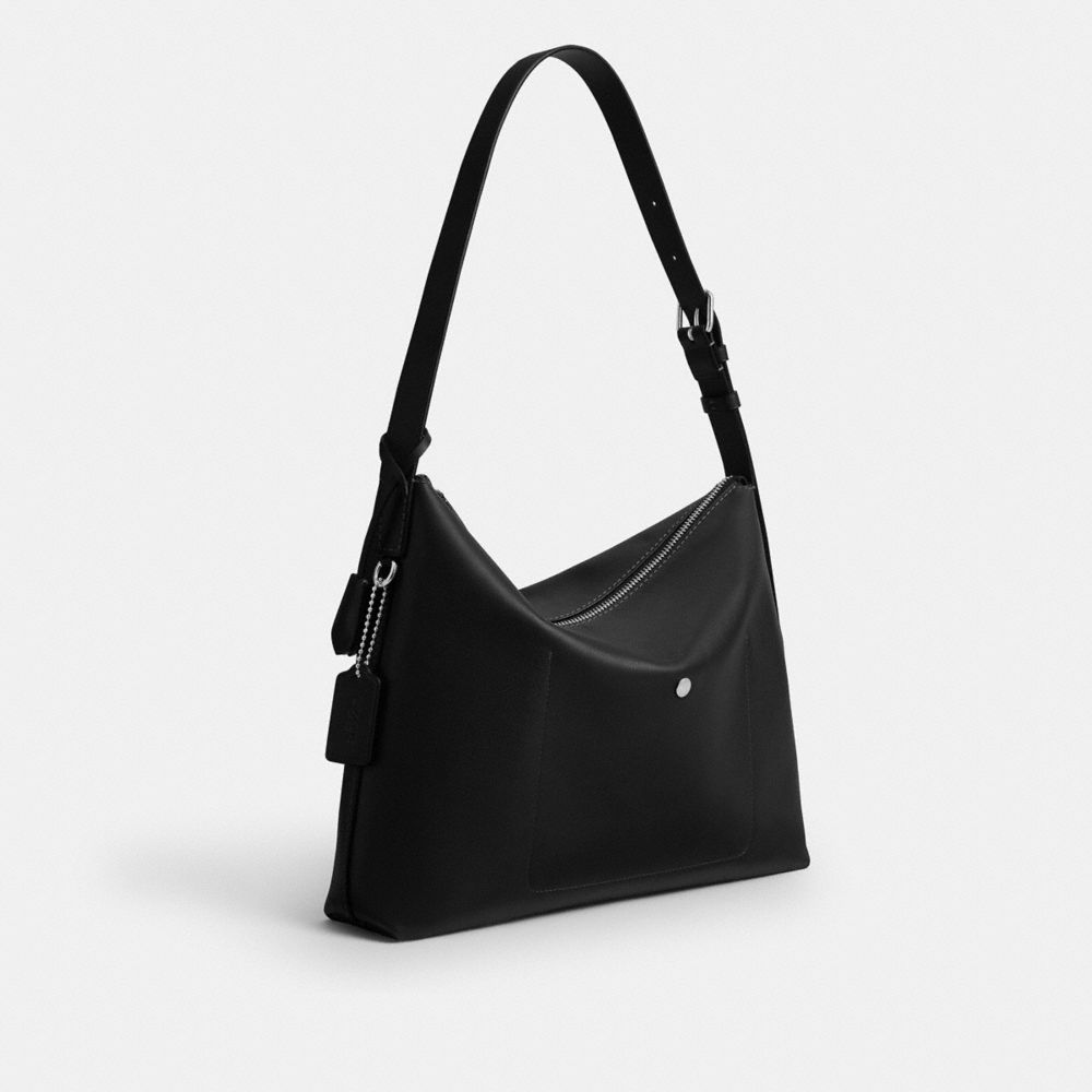 COACH®,Mott Messenger Bag 38,Leather,Crossbody,Adjustable,Casual,Black,Angle View