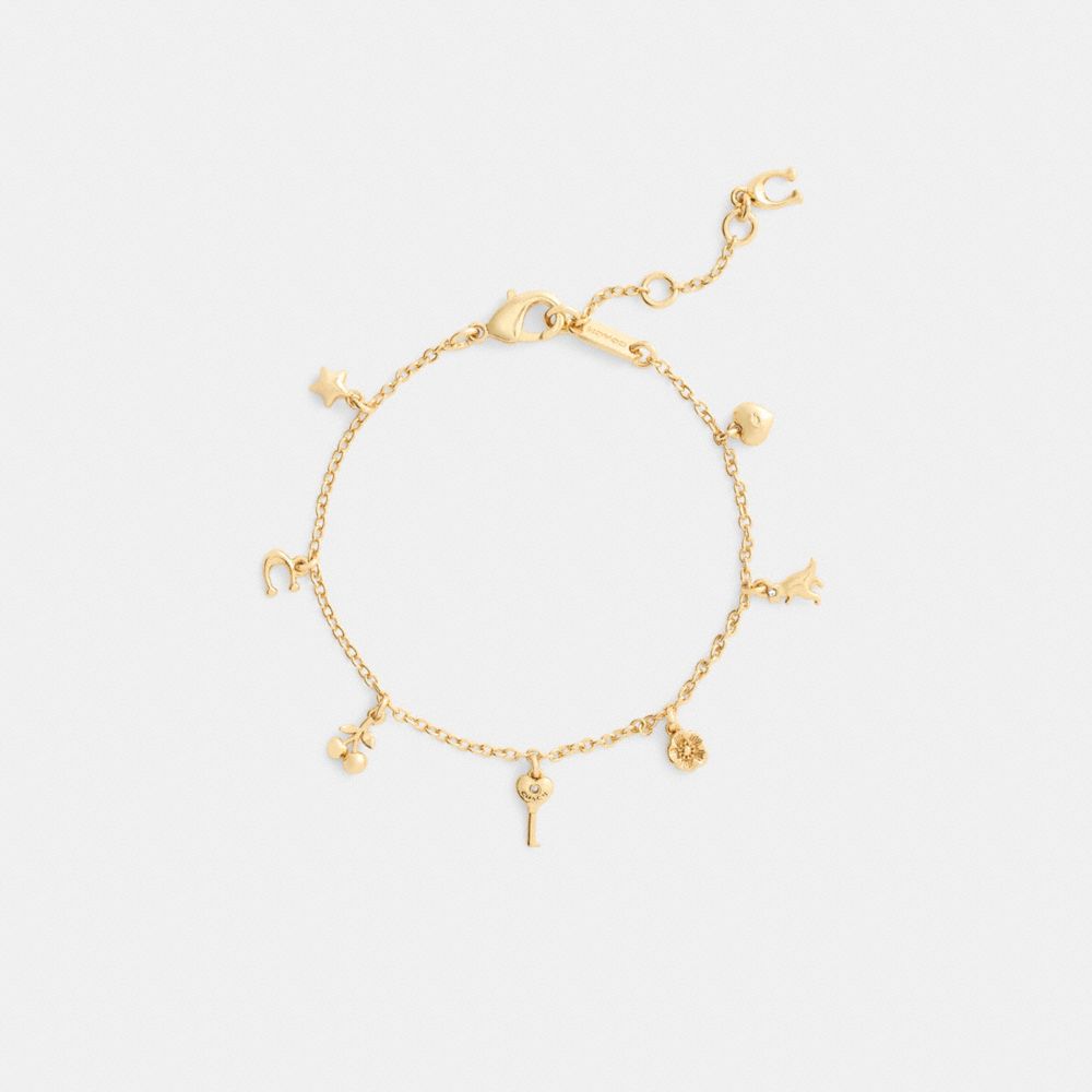 COACH®,Mini Icons Charm Bracelet,Glass,Cubic Zirconia,Food Embellishment,Logo,Lettering Word,Initials Embellishment,3D Emb...,Clear,Inside View,Top View