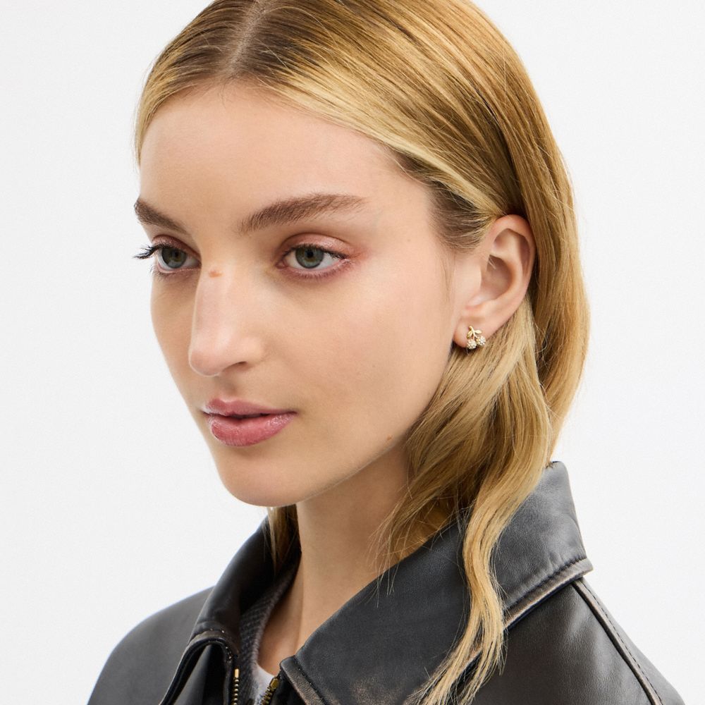 COACH®,Pavé Cherry Stud Earrings,Studs,Cubic Zirconia,Crystal,Glass,3D Embellishment,Novelty Embellishment,Gem Embellishme...,Gold,Detail View