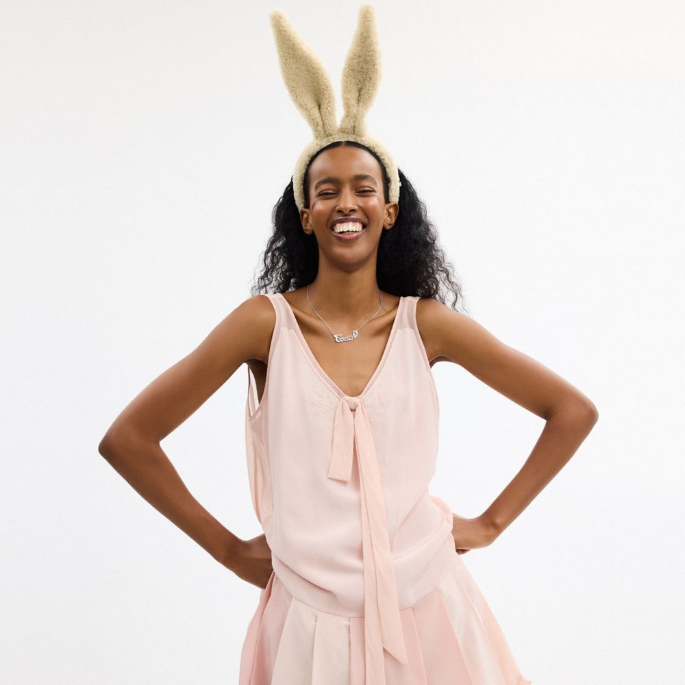 COACH®,Bunny Ears Headband In Shearling,Shearling,Headband,Animal Ears,Casual,Beige,Detail View