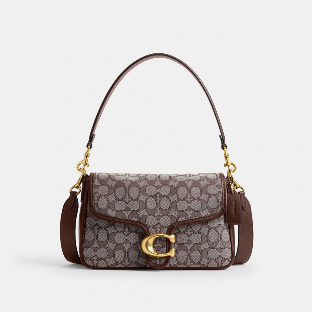 COACH®,Soft Tabby Shoulder Bag In Signature Jacquard,Cotton,Calfskin Leather,Recycled Polyester,Shoulder Bag,Piping,Metal,...,Brown,Front View