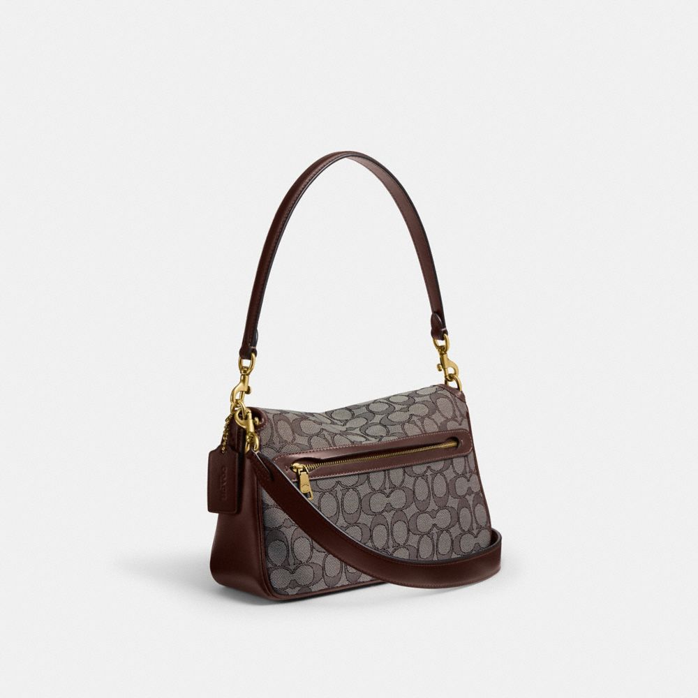 COACH®,Soft Tabby Shoulder Bag In Signature Jacquard,Cotton,Calfskin Leather,Recycled Polyester,Shoulder Bag,Piping,Metal,...,Brown,Angle View