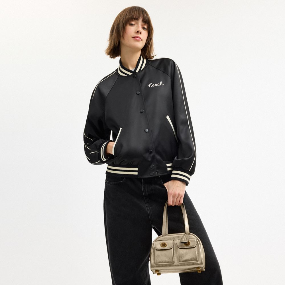 COACH®,Twin Turnlock Bag 20,Leather,Bowler Bag,Compact,Brass,Party,Yellow,Detail View