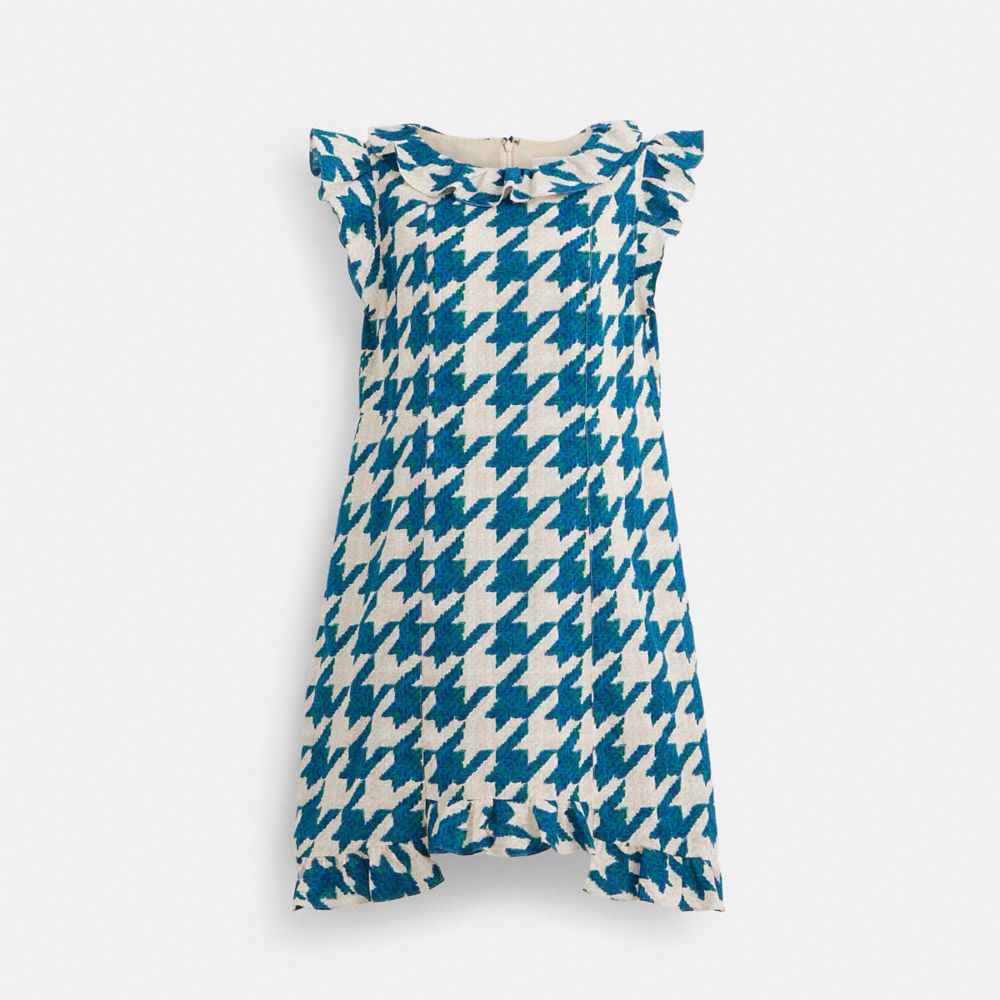 COACH®,Restored Printed Mid Length Ruffle Dress,Cotton,Lining Polyester,Polyester,A-Line,Ruffles,Sustainable,Eco-Friendly,...,Multi Color,Front View