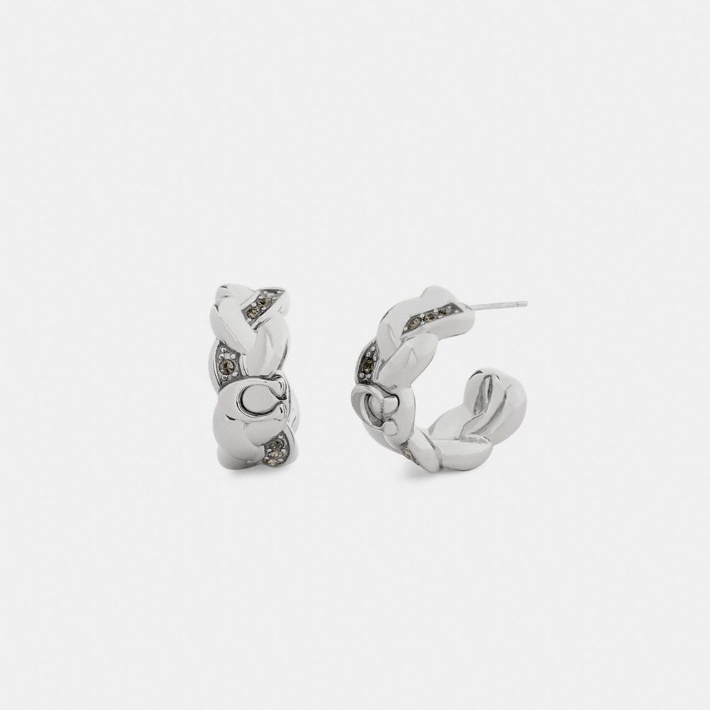 COACH®,Braided Signature Hoop Earrings,Silver,Front View