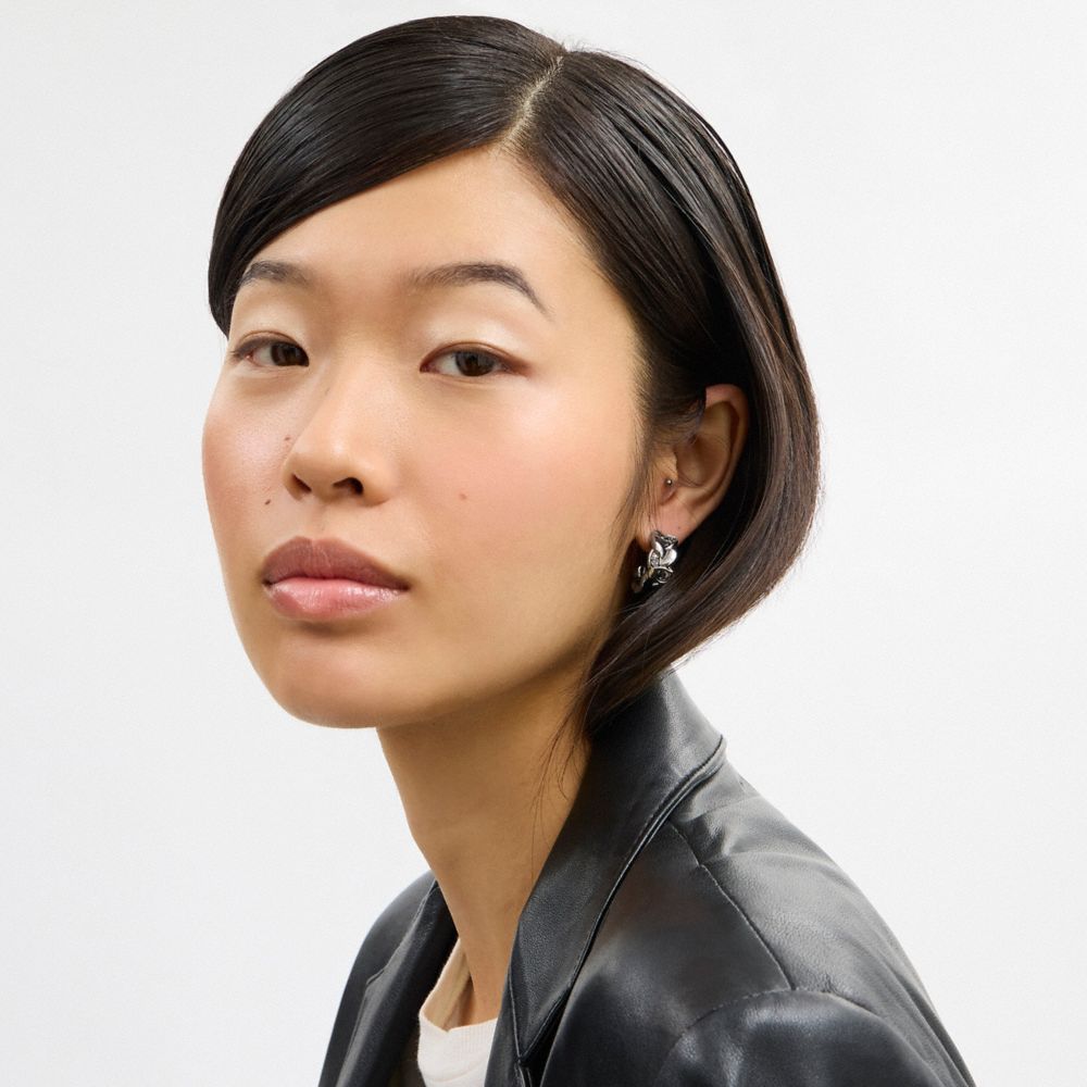 COACH®,Braided Signature Hoop Earrings,Silver,Detail View