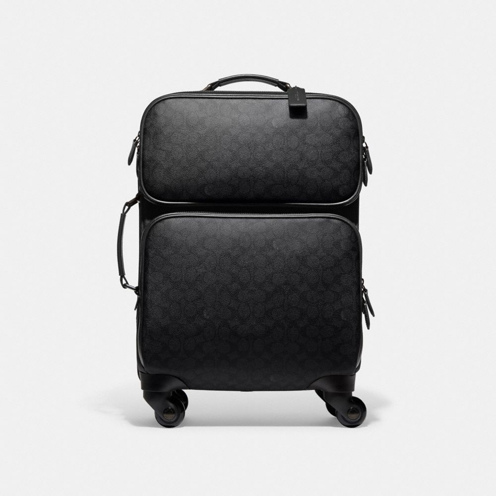 COACH®,Wheeled Carry On In Signature Canvas,Canvas,Leather,Mesh,Linen,Roller Bag,Suitcase,Luggage Tag,PVC,Logo,4 Wheels,ID...,Black,Front View