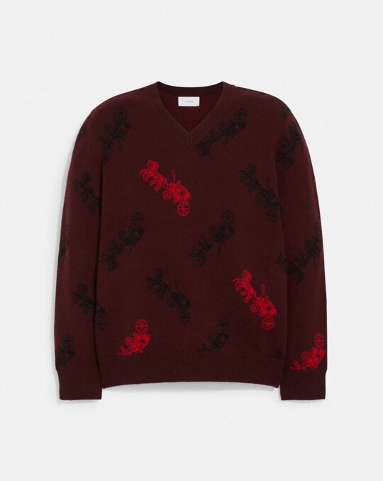 HORSE AND CARRIAGE V-NECK SWEATER