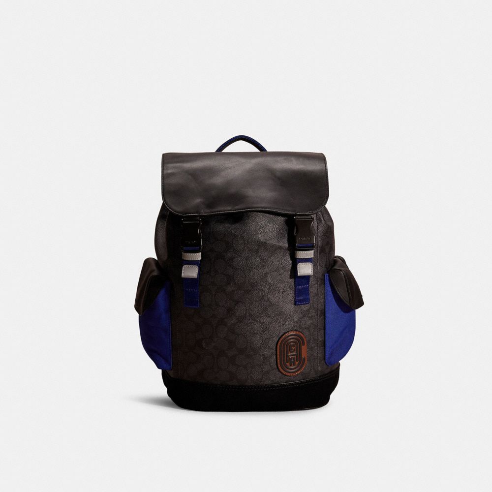 COACH®,Restored Rivington Backpack In Signature Canvas With Coach Patch,,Front View