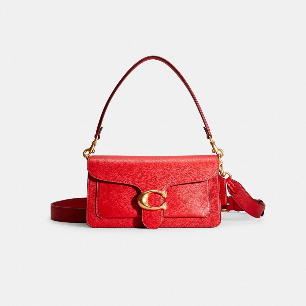 COACH®,Restored Tabby Shoulder Bag 26,Leather,Shoulder Bag,Metal,Logo,Sustainable,Brass,Day Party,Red,Front View